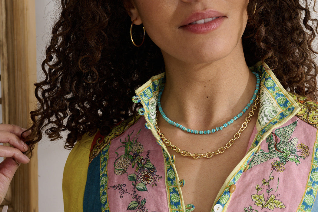 Liana Amazonite and Turquoise Howlite Gold Bead Necklace