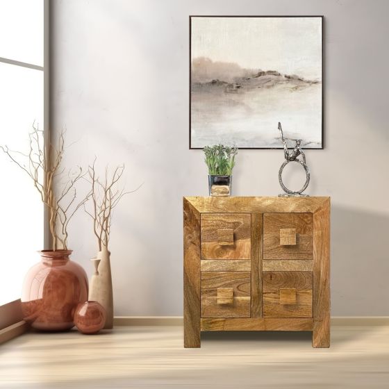 Acre & Artisan Light Solid Wood 4 Drawer Bedside Unit 691 (52cm)