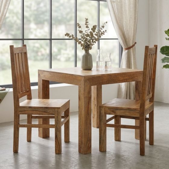 Acre & Artisan Light Solid Wood 80Cm Dining Table 2 Solid Wood Chairs