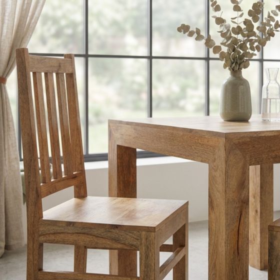 Acre & Artisan Light Solid Wood 80Cm Dining Table 2 Solid Wood Chairs