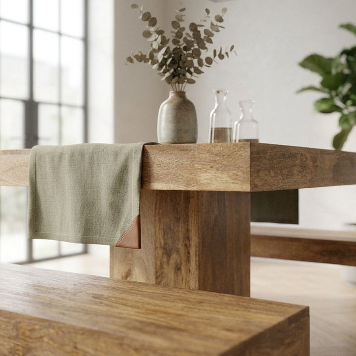 Light Mango Wood 90cm Cube Dining Table & 2 90cm Benches - In Stock