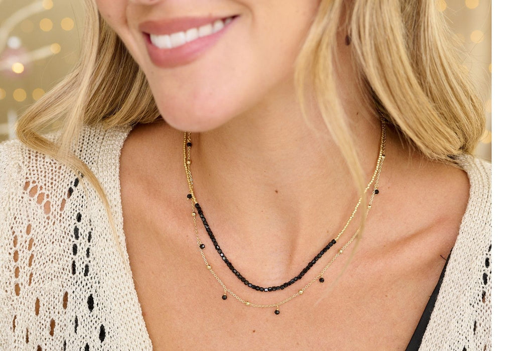 Lily Gold & Black Spinel Gemstone Beaded Necklace