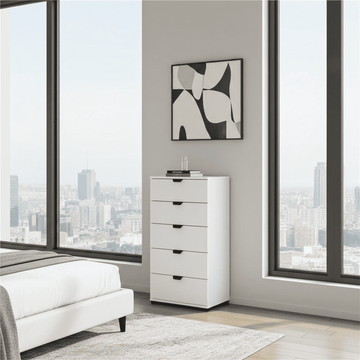 Amos Mann Arctic White Narrow 5 Drawer Chest