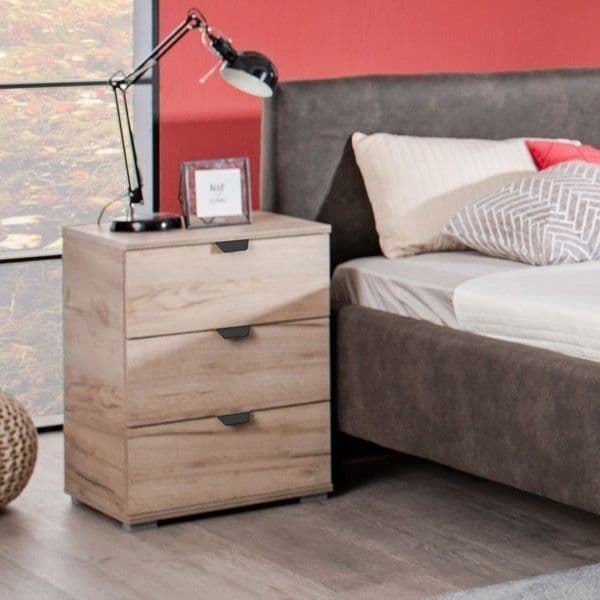 Oak Effect 3-Drawer Bedside Table