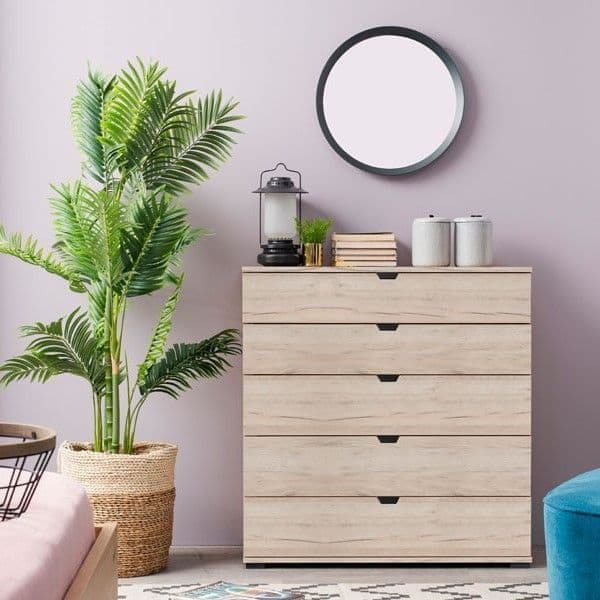 Oak Effect Wide 5-Drawer Chest