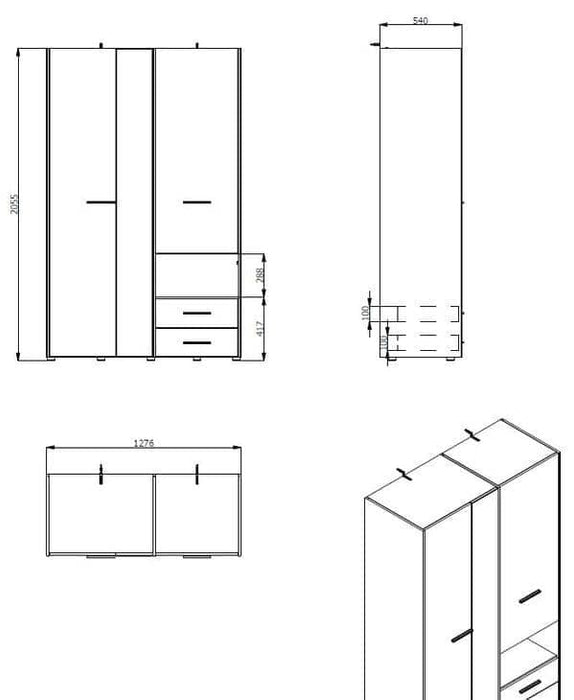 White 3-Door Wardrobe