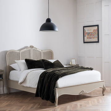 Beaulieu French Light Grey Rattan Bed with Low Footboard