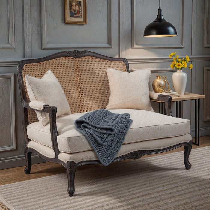 Louis French 2 Seater Sofa with Rattan Back