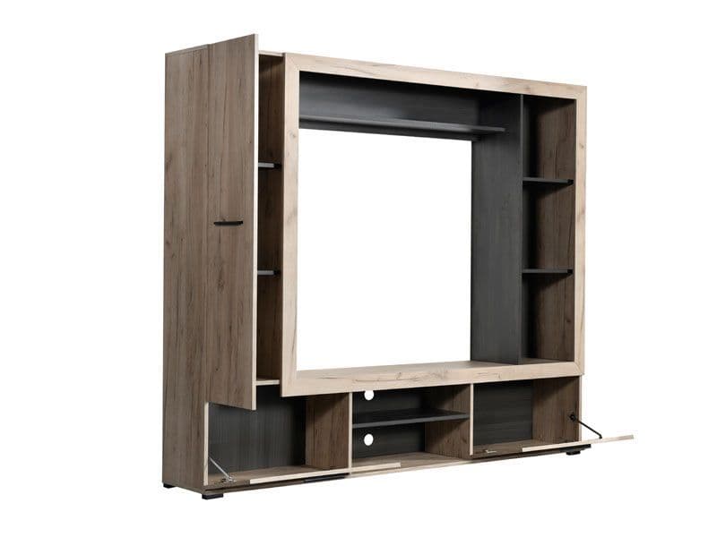 Grey Oak Effect & Black Entertaiment Unit Wall TV Cabinet
