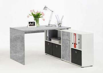 Amos Mann Concrete Grey and White Corner Desk