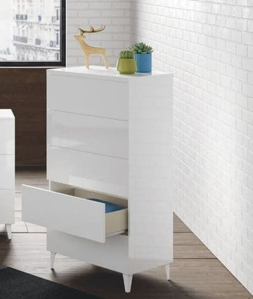 Amos Mann White Gloss Tall Chest Of Drawers