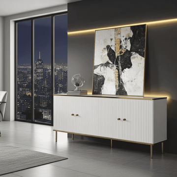 Amos Mann White And Gold 4 Door Wide Sideboard