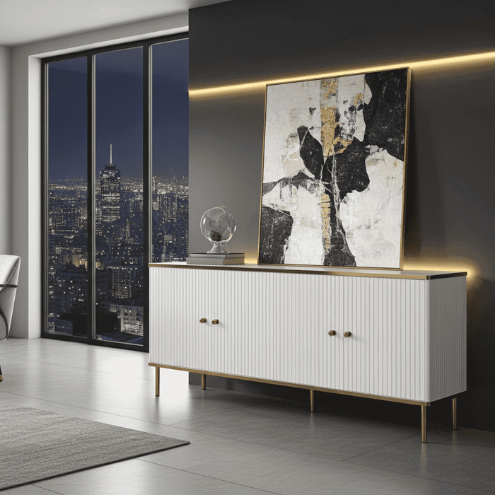 White And Gold 4 Door Wide Sideboard
