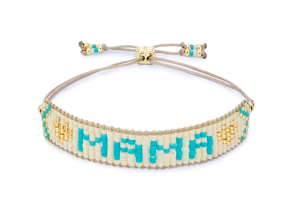 Mama and Mini Turquoise and Cream Friendship Bracelet Set