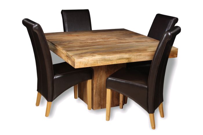 Acre & Artisan Light Mango Wood 120Cm Cube Dining Table 4 Rollback Chairs H32L 4A1Lr