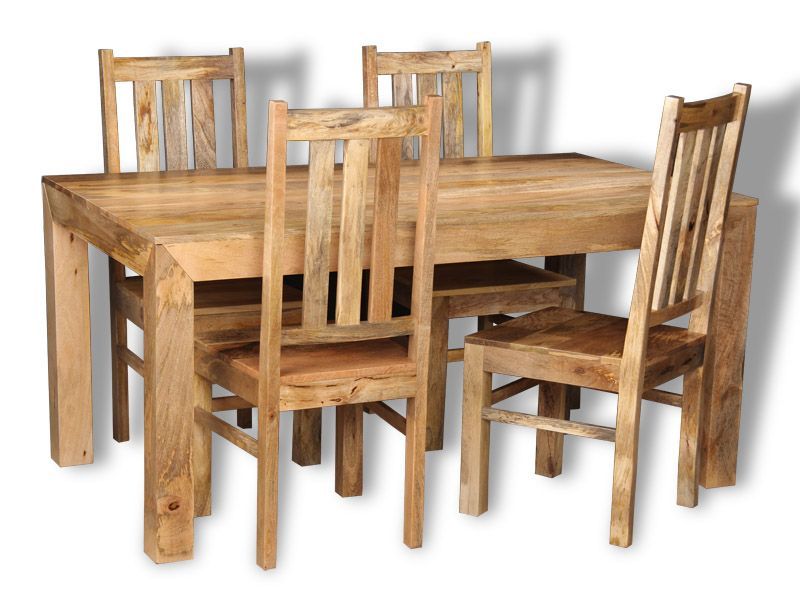 Light Mango Wood 160cm Dining Table & 4 Light Mango Wood Dining Chair - In Stock
