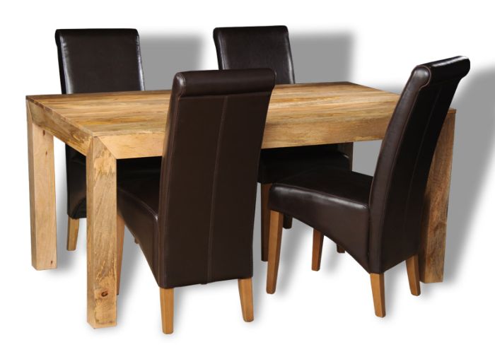 Acre & Artisan Solid Wood Light 160Cm Dining Table 4 Rollback Dining Chairs