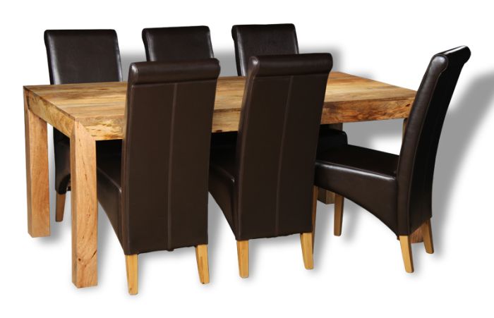Acre & Artisan Solid Wood Light 180Cm Dining Table 6 Rollback Chairs