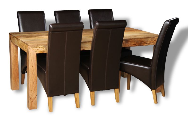 Dakota Light 180cm Dining Table & 6 Rollback Leather Dining Chairs - In Stock
