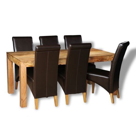 Acre & Artisan Light Mango Wood 180Cm Dining Table 6 Rollback Chairs