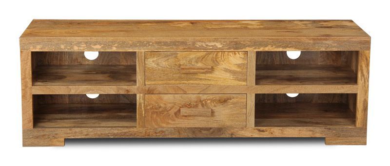 Light Mango Wood 170cm 2 Drawer Media Unit - In Stock