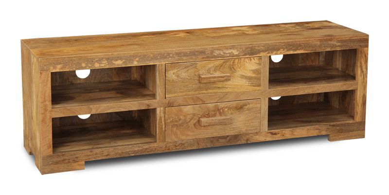 Light Mango Wood 170cm 2 Drawer Media Unit - In Stock