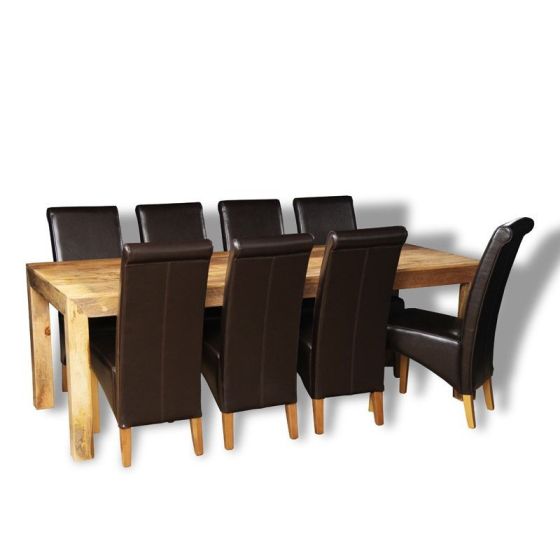 Acre & Artisan Light Mango Wood 220Cm Dining Table 8 Rollback Chairs H39L 8A1Lr