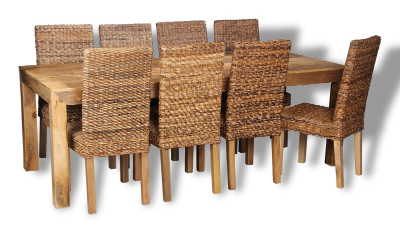 Mango 220cm Dining Table & 8 Rattan Chairs 2 Styles - In Stock