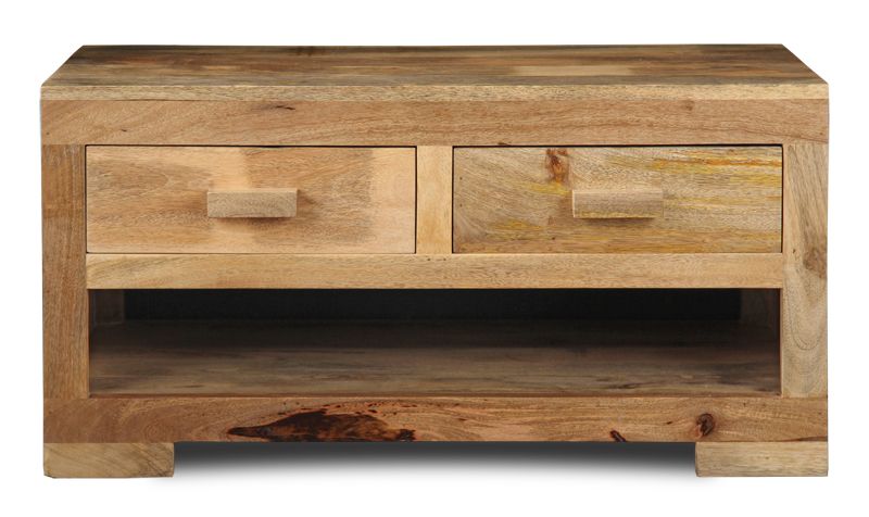 Light Mango Wood 90cm 2 Drawer Coffee Table - In Stock