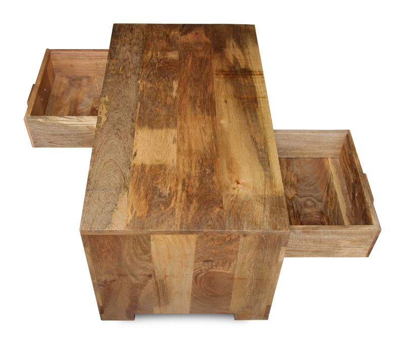 Light Mango Wood 90cm 2 Drawer Coffee Table - In Stock