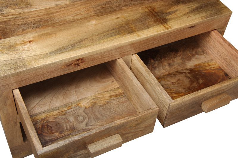 Light Mango Wood 90cm 2 Drawer Coffee Table - In Stock