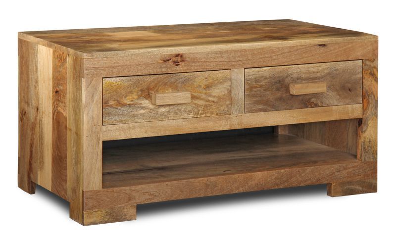 Light Mango Wood 90cm 2 Drawer Coffee Table - In Stock