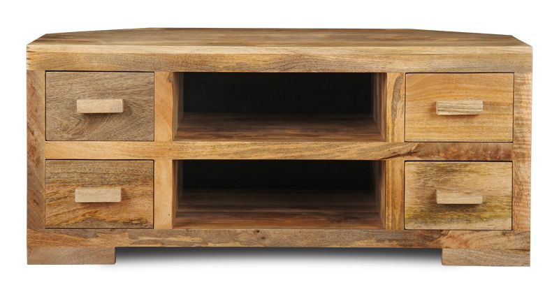 Light Mango Wood 115cm Corner TV Unit - Due 14th October