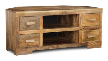 Light Mango Wood 115cm Corner TV Unit