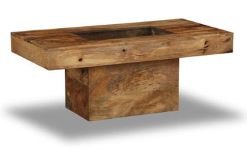 Light Mango Wood 115cm Glass Topped Coffee Table