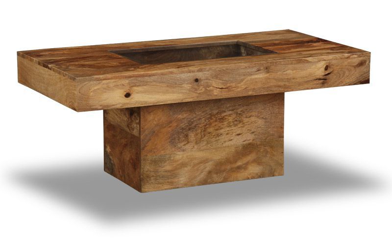 Light Mango Wood 115cm Glass Topped Coffee Table - In Stock