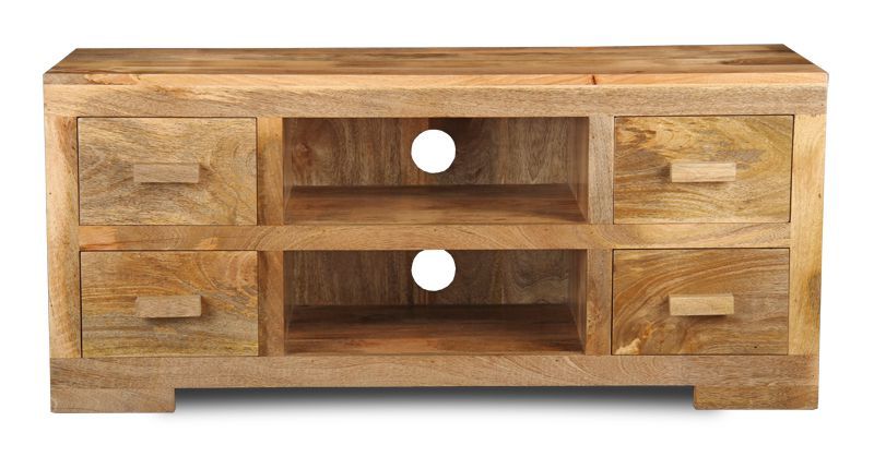 Light Mango Wood 125cm Media Unit - In Stock