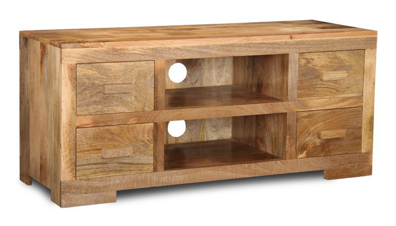Light Mango Wood 125cm Media Unit - In Stock