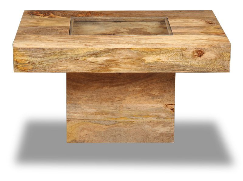 Light Mango Wood 85cm Glass Topped Coffee Table - In Stock