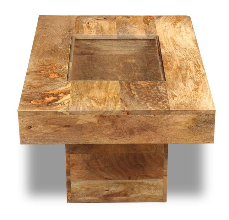 Light Mango Wood 85cm Glass Topped Coffee Table - In Stock