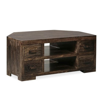 Mango Wood Walnut 115cm Corner TV Unit