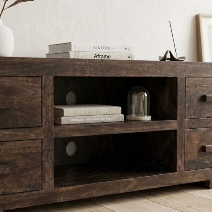 Mango Wood Walnut 125cm Media Unit - In Stock