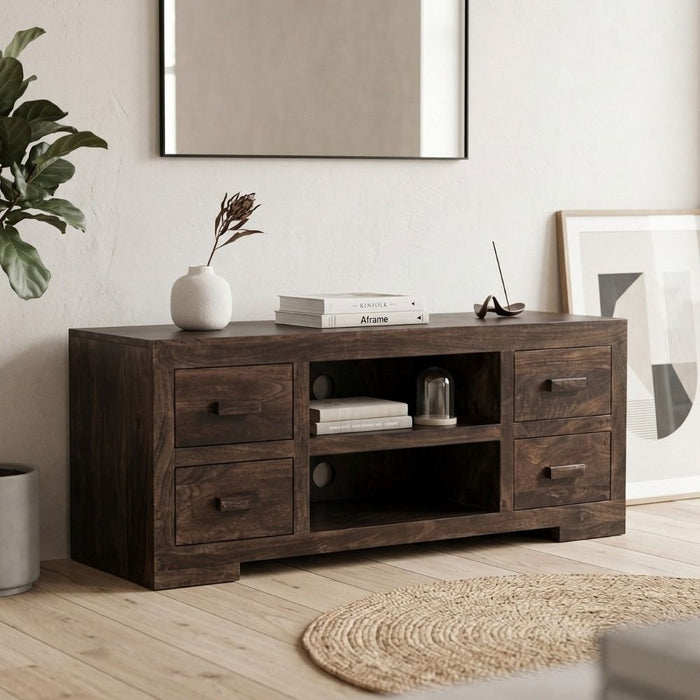 Mango Wood Walnut 125cm Media Unit - In Stock