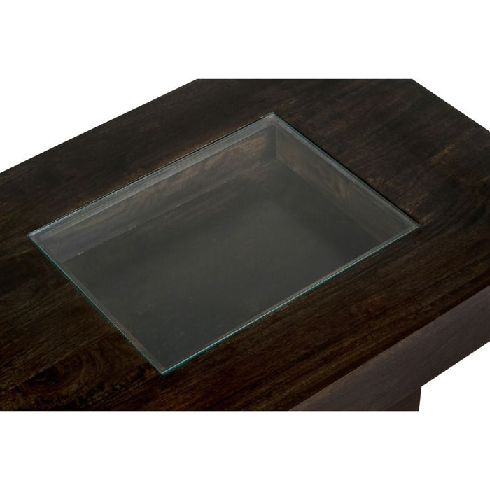 Mango Wood Walnut 85cm Glass Topped Coffee Table - In Stock