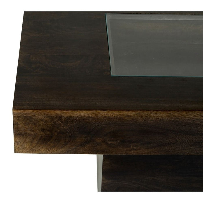 Mango Wood Walnut 85cm Glass Topped Coffee Table - In Stock