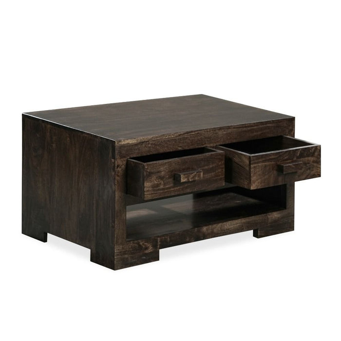 Mango Wood Walnut 90cm 2 Drawer Coffee Table - In Stock