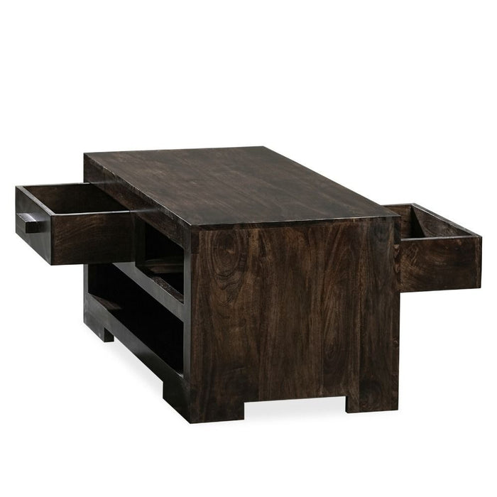 Mango Wood Walnut 90cm 2 Drawer Coffee Table - In Stock
