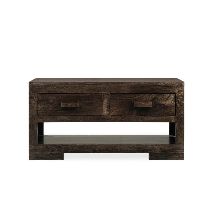 Mango Wood Walnut 90cm 2 Drawer Coffee Table - In Stock