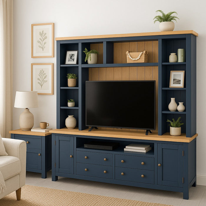 Traditional Navy Blue Dresser with Oak Top