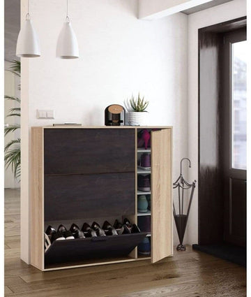 Amos Mann Oak Effect And Oxido Dark Brown Shoe Cabinet with 4 Doors